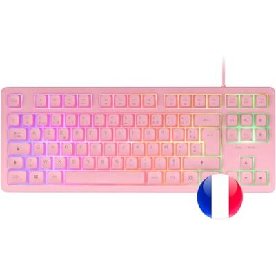 Mars Gaming MK023 TKL Gaming Toetsenbord, H-Mech-hybride technologie, FRGB regenboogverlichting, anti-ghosting, universele compatibiliteit, roze, Franse taal Mars Gaming MK023 TKL Gaming Toetsenbord, H-Mech-hybride technologie, FRGB regenboogverlichting, anti-ghosting, universele compatibiliteit, roze, Franse taal