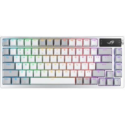 Asus ROG Azoth White Mechanisch gamingtoetsenbord met tri-mode-aansluiting, OLED-display, pakkingmontage, voorgesmeerde ROG NX Red toetsenbord-schakelaars en stabilisatoren, hot-swap, AZERTY Asus ROG Azoth White Mechanisch gamingtoetsenbord met tri-mode-aansluiting, OLED-display, pakkingmontage, voorgesmeerde ROG NX Red toetsenbord-schakelaars en stabilisatoren, hot-swap, AZERTY