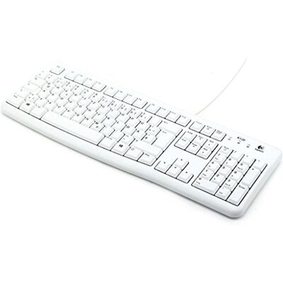Logitech K120 Draadloos toetsenbord, Business Windows, Plug-and-play, USB-stil, ultraplatte toetsen, standaardformaat, waterdicht, afstandstang, QWERTZ toetsenbord Duits wit Clavier USB Plug-and-Play, Touches Silencieuses, Taille Standard, Etanche, Barr Logitech K120 Draadloos toetsenbord, Business Windows, Plug-and-play, USB-stil, ultraplatte toetsen, standaardformaat, waterdicht, afstandstang, QWERTZ toetsenbord Duits wit Clavier USB Plug-and-Play, Touches Silencieuses, Taille Standard, Etanche, Barr