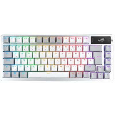 Asus ROG Azoth White RGB QWERTZ Gaming-toetsenbord, 75% vormfactor, mechanische ROG NX-schakelaars, OLED-display, draadloos met Bluetooth, 2,4 GHz RF, USB, Windows en MacOS, wit Asus ROG Azoth White RGB QWERTZ Gaming-toetsenbord, 75% vormfactor, mechanische ROG NX-schakelaars, OLED-display, draadloos met Bluetooth, 2,4 GHz RF, USB, Windows en MacOS, wit