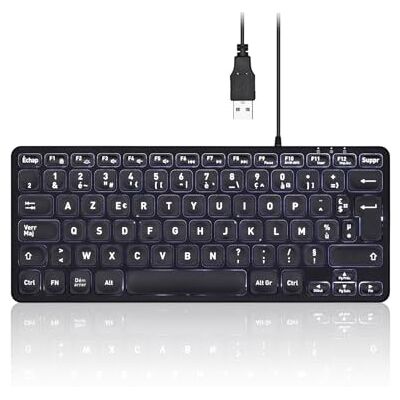 Perixx PERIBOARD-332 Mini-toetsenbord, met achtergrondverlichting, bekabeld, USB, slank design, met vetgedrukte en grote toetsen, witte ledverlichting, Frans AZERTY Perixx PERIBOARD-332 Mini-toetsenbord, met achtergrondverlichting, bekabeld, USB, slank design, met vetgedrukte en grote toetsen, witte ledverlichting, Frans AZERTY