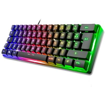 Spirit Of Gamer Pro K2 semi-mechanisch gamingtoetsenbord, 60% TKL compact formaat, 62 toetsen, waarvan 24 anti-ghosting, RGB-achtergrondverlichting in regenboogkleuren, in hoogte verstelbaar, zwart Spirit Of Gamer Pro K2 semi-mechanisch gamingtoetsenbord, 60% TKL compact formaat, 62 toetsen, waarvan 24 anti-ghosting, RGB-achtergrondverlichting in regenboogkleuren, in hoogte verstelbaar, zwart