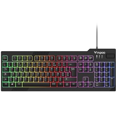 Rapoo V50S Gaming-toetsenbord, bekabeld, RGB, Frans AZERTY-membraan, zwart Meerkleurige achtergrondverlichting met 3 modi, 104 toetsen met numeriek toetsenbord, anti-ghosting 19 toetsen Rapoo V50S Gaming-toetsenbord, bekabeld, RGB, Frans AZERTY-membraan, zwart Meerkleurige achtergrondverlichting met 3 modi, 104 toetsen met numeriek toetsenbord, anti-ghosting 19 toetsen