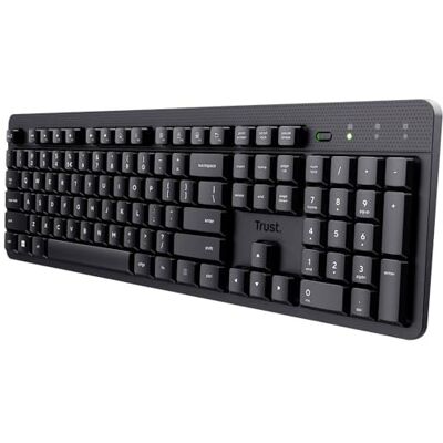 Trust ODY II Duits QWERTZ draadloos stil toetsenbord, platte toetsen, spatwaterdicht, 2,4 GHz RF-ontvanger, draadloos toetsenbord voor pc, laptop, Mac, zwart Trust ODY II Duits QWERTZ draadloos stil toetsenbord, platte toetsen, spatwaterdicht, 2,4 GHz RF-ontvanger, draadloos toetsenbord voor pc, laptop, Mac, zwart