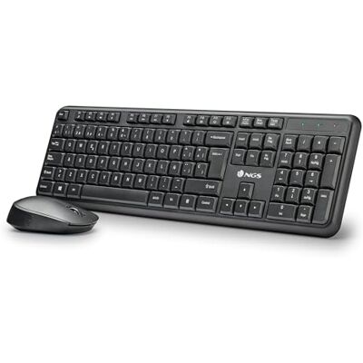 NGS Harmony Kit Ensemble silencieux clavier et souris sans fil avec 12 touches multimédia, design espagnol NGS Harmony Kit Ensemble silencieux clavier et souris sans fil avec 12 touches multimédia, design espagnol