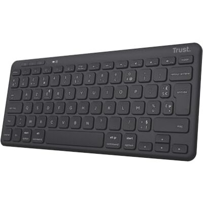Trust Lyra Draadloos Bluetooth-toetsenbord, oplaadbaar, AZERTY, Frans Mini-toetsenbord voor meerdere apparaten, voor pc, laptop, Mac, tablet, iPad, Android, iOS Trust Lyra Draadloos Bluetooth-toetsenbord, oplaadbaar, AZERTY, Frans Mini-toetsenbord voor meerdere apparaten, voor pc, laptop, Mac, tablet, iPad, Android, iOS
