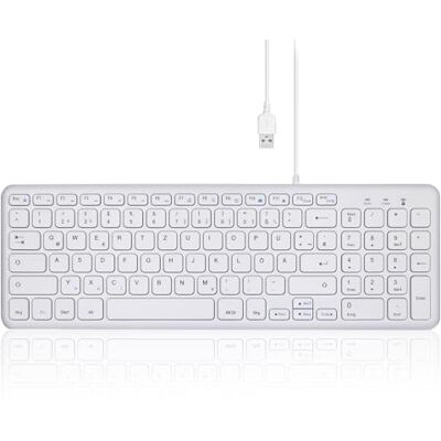 Perixx PERIBOARD-213W Compact bekabeld USB-toetsenbord met geruisloze schaar gestructureerde toetsen voor computer, numeriek toetsenblok, laptop en tablet, wit, QWERTZ Perixx PERIBOARD-213W Compact bekabeld USB-toetsenbord met geruisloze schaar gestructureerde toetsen voor computer, numeriek toetsenblok, laptop en tablet, wit, QWERTZ