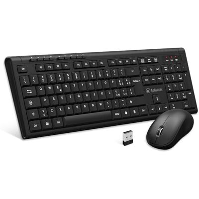 Atlantis Combo Draadloos toetsenbord en muis, multimedia, Italiaanse QWERTY-lay-out, 9 sneltoetsen voor pc/laptop/laptop, enkele USB-ontvanger, code Atlantis Combo Draadloos toetsenbord en muis, multimedia, Italiaanse QWERTY-lay-out, 9 sneltoetsen voor pc/laptop/laptop, enkele USB-ontvanger, code