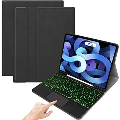 QYiD Toetsenbordhoes voor ipad air 4e generatie, soft TPU back standaard met 7 verlichte kleuren draadloos toetsenbord, touchpad muis, zwart QYiD Toetsenbordhoes voor ipad air 4e generatie, soft TPU back standaard met 7 verlichte kleuren draadloos toetsenbord, touchpad muis, zwart
