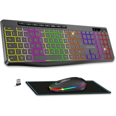 AD ADVANCE R Type, draadloze muistoetsenbordset, stil + antislipmat, RGB-achtergrondverlichting, optische led-muis, 1600 dpi, oplaadbare kantoorset, voor pc, Mac en laptop AD ADVANCE R Type, draadloze muistoetsenbordset, stil + antislipmat, RGB-achtergrondverlichting, optische led-muis, 1600 dpi, oplaadbare kantoorset, voor pc, Mac en laptop
