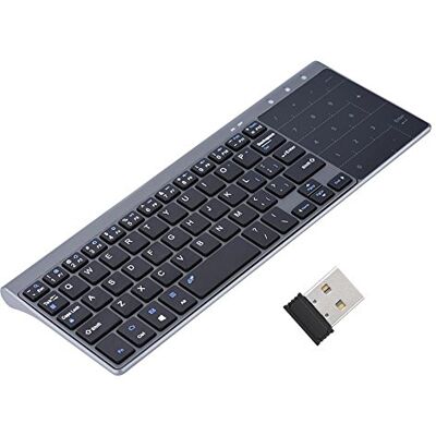 Elprico Draadloos toetsenbord, 2,4 GHz, mini-zaktoetsenbord met gevoelig touchpad, 1200 dpi, draadloos toetsenbord, dun, voor pc/laptop/tv-box Elprico Draadloos toetsenbord, 2,4 GHz, mini-zaktoetsenbord met gevoelig touchpad, 1200 dpi, draadloos toetsenbord, dun, voor pc/laptop/tv-box