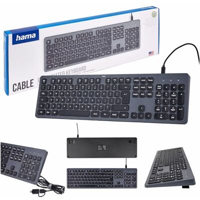 Hama bekabeld toetsenbord CK-400 zwart en grijs (Poolse QWERTY-chip, USB-toetsenbord met achtergrondverlichting, AI-knop, ergonomisch, stil, afneembare kabel, multimedia-toetsen) Hama bekabeld toetsenbord CK-400 zwart en grijs (Poolse QWERTY-chip, USB-toetsenbord met achtergrondverlichting, AI-knop, ergonomisch, stil, afneembare kabel, multimedia-toetsen)