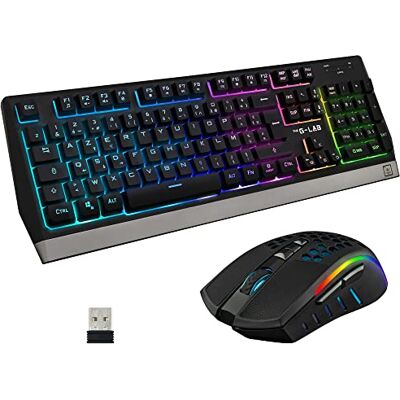 THE G-LAB G-LAB Combo Tungsten Gaming-toetsenbord en muis met achtergrondverlichting, draadloos gamingtoetsenbord, Spaanse lay-out + gamingmuis 2400 dpi, PC/PS4/Xbox THE G-LAB G-LAB Combo Tungsten Gaming-toetsenbord en muis met achtergrondverlichting, draadloos gamingtoetsenbord, Spaanse lay-out + gamingmuis 2400 dpi, PC/PS4/Xbox