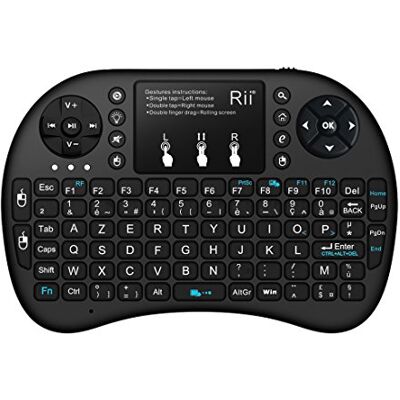 Rii Mini i8+ Wireless (AZERTY) – mini-toetsenbord met achtergrondverlichting, ergonomisch, draadloos, met touchpad, voor smart-tv, mini-pc, HTPC, console, computer (zwart) Rii Mini i8+ Wireless (AZERTY) – mini-toetsenbord met achtergrondverlichting, ergonomisch, draadloos, met touchpad, voor smart-tv, mini-pc, HTPC, console, computer (zwart)