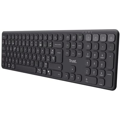 Trust Vaiya Draadloos Bluetooth-toetsenbord + 2,4 GHz AZERTY, Frans, zwart Trust Vaiya Draadloos Bluetooth-toetsenbord + 2,4 GHz AZERTY, Frans, zwart