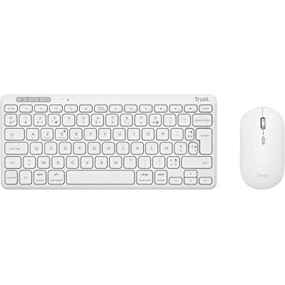 Trust Lyra Set draadloos toetsenbord en muis, Bluetooth, Frans AZERTY, 84% gerecycled kunststof, oplaadbaar mini-toetsenbord voor pc, laptop, Mac, tablet, iPad, Android, iOS wit Trust Lyra Set draadloos toetsenbord en muis, Bluetooth, Frans AZERTY, 84% gerecycled kunststof, oplaadbaar mini-toetsenbord voor pc, laptop, Mac, tablet, iPad, Android, iOS wit