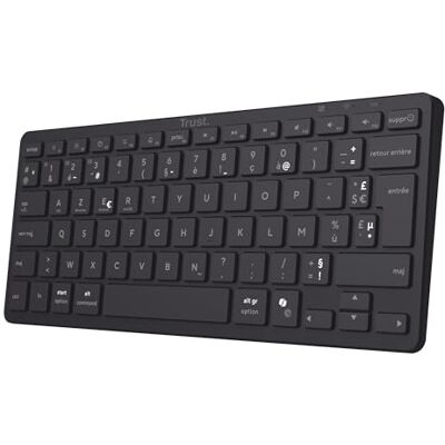 Trust Vira Draadloos Bluetooth-toetsenbord, AZERTY, Frans, oplaadbaar, zwart Trust Vira Draadloos Bluetooth-toetsenbord, AZERTY, Frans, oplaadbaar, zwart