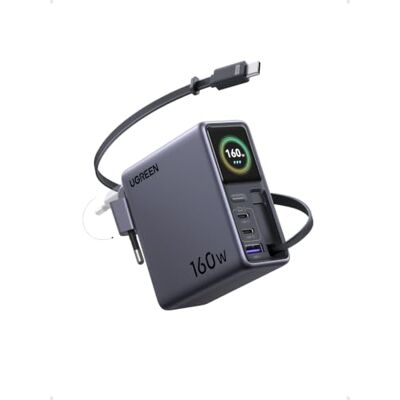 UGREEN Nexode Pro 160 W USB-C-snellader met display, intrekbare kabel PD3.1 140 W, GaNInfinity, compatibel met iPad MacBook Pro Air Neo M5 M4 M3 M2 M1 iPhone 17 16 15 14 13 Galaxy S26 S25 Pixel UGREEN Nexode Pro 160 W USB-C-snellader met display, intrekbare kabel PD3.1 140 W, GaNInfinity, compatibel met iPad MacBook Pro Air Neo M5 M4 M3 M2 M1 iPhone 17 16 15 14 13 Galaxy S26 S25 Pixel
