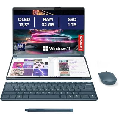 Lenovo Yoga Book 9 Notebook 13,3 inch touchscreen 2,8K (2880 x 1800) OLED, Intel Core Ultra 7 155U, 32 GB RAM, 1 TB SSD, Windows 11, Digital Pen 3 + Yoga Slim Mouse + Folio Stand inbegrepen Tidal Lenovo Yoga Book 9 Notebook 13,3 inch touchscreen 2,8K (2880 x 1800) OLED, Intel Core Ultra 7 155U, 32 GB RAM, 1 TB SSD, Windows 11, Digital Pen 3 + Yoga Slim Mouse + Folio Stand inbegrepen Tidal