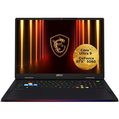 MSI Raider 18 HX AI A2XWIG-075 Gaming Notebook, 18 inch Mini LED UHD+ display, Intel Core Ultra 9, NVIDIA GeForce RTX 5080, 64GB DDR5 RAM, 4TB SSD, Windows 11 Home, QWERTZ-toetsenbord, zwart MSI Raider 18 HX AI A2XWIG-075 Gaming Notebook, 18 inch Mini LED UHD+ display, Intel Core Ultra 9, NVIDIA GeForce RTX 5080, 64GB DDR5 RAM, 4TB SSD, Windows 11 Home, QWERTZ-toetsenbord, zwart