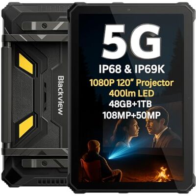 Blackview 5G Tablet Rugged Active 12 Pro, projector 1080P 120 inch, batterij 30.000 mAh, campinglamp 400 lm, 11 inch FHD+, Android 15 IP68/IP69K tablet, 48 GB + 1 TB, Dual SIM 5G, 108 MP + 50 MP, NFC Blackview 5G Tablet Rugged Active 12 Pro, projector 1080P 120 inch, batterij 30.000 mAh, campinglamp 400 lm, 11 inch FHD+, Android 15 IP68/IP69K tablet, 48 GB + 1 TB, Dual SIM 5G, 108 MP + 50 MP, NFC