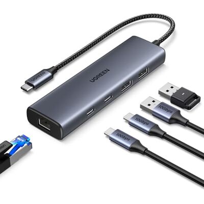 UGREEN 10Gbps Ethernet-hub 5-in-1 adapter RJ45 USB C 3.2 Gen 2 Compatibel met iPhone 18 Pro Max 17 16 15 MacBook iPad Air Surface Galaxy S26 Ultra Tab S10 kabel 30 cm UGREEN 10Gbps Ethernet-hub 5-in-1 adapter RJ45 USB C 3.2 Gen 2 Compatibel met iPhone 18 Pro Max 17 16 15 MacBook iPad Air Surface Galaxy S26 Ultra Tab S10 kabel 30 cm