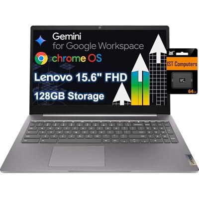 ist computers Lenovo Chromebook 15 2024 (15,6 inch FHD, 4 GB RAM, 128 GB geheugen (64 GB eMMC + 64 GB SD-kaart), 2 TB cloudopslag, Intel Celeron), laptop thuis en studenten, ist computers Lenovo Chromebook 15 2024 (15,6 inch FHD, 4 GB RAM, 128 GB geheugen (64 GB eMMC + 64 GB SD-kaart), 2 TB cloudopslag, Intel Celeron), laptop thuis en studenten,