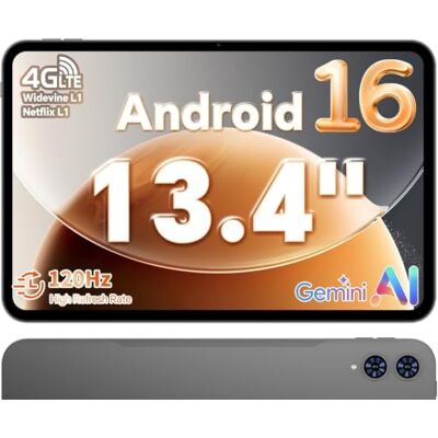 TECLAST Tablet 13,4 inch 120Hz, Android 16 Gaming Tablet T65, 4G LTE Dual SIM, 26GB RAM + 128GB ROM (4TB TF), Widevine L1/13MP/GPS, Gemini AI tablets met USBC-aansluiting voor streaming, films TECLAST Tablet 13,4 inch 120Hz, Android 16 Gaming Tablet T65, 4G LTE Dual SIM, 26GB RAM + 128GB ROM (4TB TF), Widevine L1/13MP/GPS, Gemini AI tablets met USBC-aansluiting voor streaming, films
