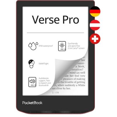 PocketBook Verse Pro eReader, rood, 16 GB geheugen, audioboek lezen, draadloos, 6 inch, Duitse versie PocketBook Verse Pro eReader, rood, 16 GB geheugen, audioboek lezen, draadloos, 6 inch, Duitse versie