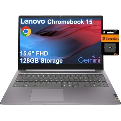 ist computers Lenovo Chromebook 15 (15,6 inch FHD-display, 4 GB RAM, 128 GB geheugen (64 GB eMMC + 64 GB SD-kaart), 2 TB cloudopslag, Intel Celeron), laptop voor thuis en de ist computers Lenovo Chromebook 15 (15,6 inch FHD-display, 4 GB RAM, 128 GB geheugen (64 GB eMMC + 64 GB SD-kaart), 2 TB cloudopslag, Intel Celeron), laptop voor thuis en de
