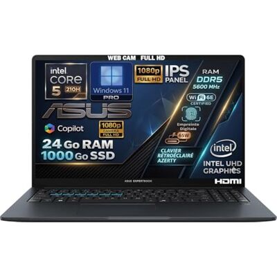 Asus Laptop Intel Core i5 210H 14e generatie 4,8 GHz, RAM 24 GB DDR5, SSD 1 TB, 15,6 inch FHD IPS-display, WiFi6E, IA-copilot, CAM 1080p, QWERTY-toetsenbord met achtergrondverlichting, digitale Asus Laptop Intel Core i5 210H 14e generatie 4,8 GHz, RAM 24 GB DDR5, SSD 1 TB, 15,6 inch FHD IPS-display, WiFi6E, IA-copilot, CAM 1080p, QWERTY-toetsenbord met achtergrondverlichting, digitale