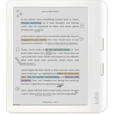 Kobo Clara Colour e-Reader, 18 cm, niet-spiegelend E Ink Kaleido™ 3 kleurenscherm, optie donkere modus, waterdicht, luisterboeken, 16 GB opslag, wit Kobo Clara Colour e-Reader, 18 cm, niet-spiegelend E Ink Kaleido™ 3 kleurenscherm, optie donkere modus, waterdicht, luisterboeken, 16 GB opslag, wit