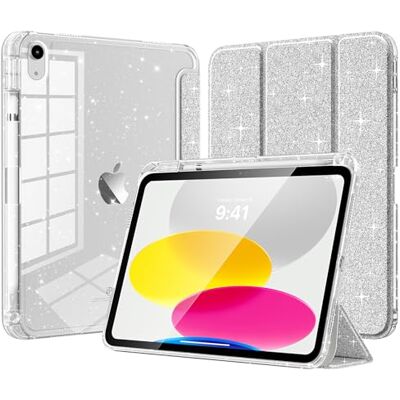 TiMOVO Beschermhoes voor iPad A16 11 inch/10e generatie 10,9 inch, zilver Penhouder, beschermhoes van TPU, glitter, transparante achterkant, automatische slaap- en wekfunctie TiMOVO Beschermhoes voor iPad A16 11 inch/10e generatie 10,9 inch, zilver Penhouder, beschermhoes van TPU, glitter, transparante achterkant, automatische slaap- en wekfunctie