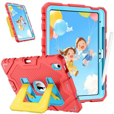 FINTIE Kinderhoes voor iPad A16 11e generatie 11 inch/iPad 10e generatie Beschermhoes met geïntegreerde standaard en penhouder, robuuste en schokbestendige beschermhoes, rood/blauw FINTIE Kinderhoes voor iPad A16 11e generatie 11 inch/iPad 10e generatie Beschermhoes met geïntegreerde standaard en penhouder, robuuste en schokbestendige beschermhoes, rood/blauw