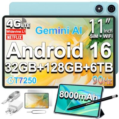 TECLAST P50 Tablet 11 inch 90Hz Android 16 Tablets, T7250 2GHz Octa-Core, 32GB RAM + 128GB ROM (TF 6TB), 8000mAh, Dual SIM 4G LTE + 5G WiFi, Widevine L1/13MP/GPS/OTG, Gemini AI Tablet incl TECLAST P50 Tablet 11 inch 90Hz Android 16 Tablets, T7250 2GHz Octa-Core, 32GB RAM + 128GB ROM (TF 6TB), 8000mAh, Dual SIM 4G LTE + 5G WiFi, Widevine L1/13MP/GPS/OTG, Gemini AI Tablet incl