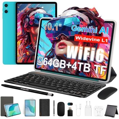 TECLAST P33 Android tablet 10,1 inch met 10 accessoires, Gemini AI, 64 GB ROM + 4 TB TF, 5G WiFi, Widevine L1, Octa-Core, 6000 mAh/OTG, tablet met toetsenbord, hoes, pen, muis, hoofdtelefoon 3,5 mm TECLAST P33 Android tablet 10,1 inch met 10 accessoires, Gemini AI, 64 GB ROM + 4 TB TF, 5G WiFi, Widevine L1, Octa-Core, 6000 mAh/OTG, tablet met toetsenbord, hoes, pen, muis, hoofdtelefoon 3,5 mm