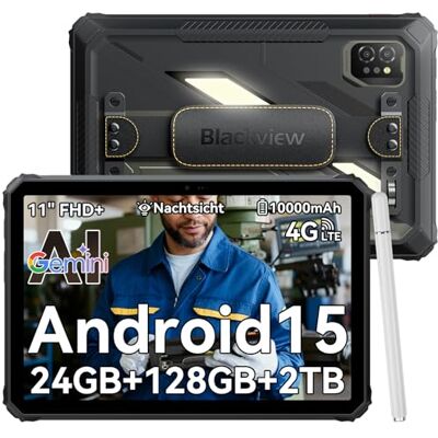 Blackview Active 7 Rugged Tablet, 11 inch, IP68/IP69K, schokbestendig (val 1,22 m), 4G LTE, 10.000 mAh 45 W, 24 GB RAM + 128 GB, nachtzichtcamera, campinglicht, GPS, NFC Blackview Active 7 Rugged Tablet, 11 inch, IP68/IP69K, schokbestendig (val 1,22 m), 4G LTE, 10.000 mAh 45 W, 24 GB RAM + 128 GB, nachtzichtcamera, campinglicht, GPS, NFC
