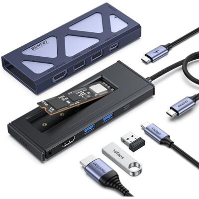 BENFEI 6-in-1 USB C-hub met M.2 NVMe SSD behuizing, 10 Gbit/s USB 3.2-poorten (2x USB-A + 1x USB-C), PD 100W, HDMI 4K @ 60Hz compatibel met MacBook Pro/Air, iPad Pro, Dell XPS, Surface Pro BENFEI 6-in-1 USB C-hub met M.2 NVMe SSD behuizing, 10 Gbit/s USB 3.2-poorten (2x USB-A + 1x USB-C), PD 100W, HDMI 4K @ 60Hz compatibel met MacBook Pro/Air, iPad Pro, Dell XPS, Surface Pro