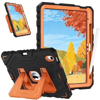 FINTIE Beschermhoes voor kinderen voor iPad A16 11e generatie 11 inch/iPad 10e generatie 10,9 inch Étui avec Support Intégré et Porte-Stylet, Coque Robuste et Antichoc, Noir/Orange FINTIE Beschermhoes voor kinderen voor iPad A16 11e generatie 11 inch/iPad 10e generatie 10,9 inch Étui avec Support Intégré et Porte-Stylet, Coque Robuste et Antichoc, Noir/Orange