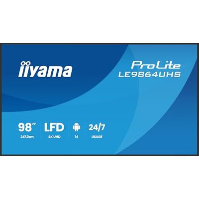 IIYAMA Prolite LE9864UHS-B1AG 247,7 cm 98 inch VA LED 4K UHD HDMI USB-C USB2.0 RS-232c RJ45 Android 14 OS iiSignage² WiFi Media Player 24/7 ontspiegeld zwart IIYAMA Prolite LE9864UHS-B1AG 247,7 cm 98 inch VA LED 4K UHD HDMI USB-C USB2.0 RS-232c RJ45 Android 14 OS iiSignage² WiFi Media Player 24/7 ontspiegeld zwart