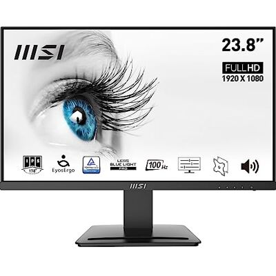 MSI Pro MP243X Monitor 23,8 inch Full HD (1920 x 1080), 100Hz, IPS, 4ms, HDMI, DisplayPort, geïntegreerde luidsprekers, ontspiegeld, flikkervrij, minder blauw licht, TÜV, VESA, Kensington zwart MSI Pro MP243X Monitor 23,8 inch Full HD (1920 x 1080), 100Hz, IPS, 4ms, HDMI, DisplayPort, geïntegreerde luidsprekers, ontspiegeld, flikkervrij, minder blauw licht, TÜV, VESA, Kensington zwart