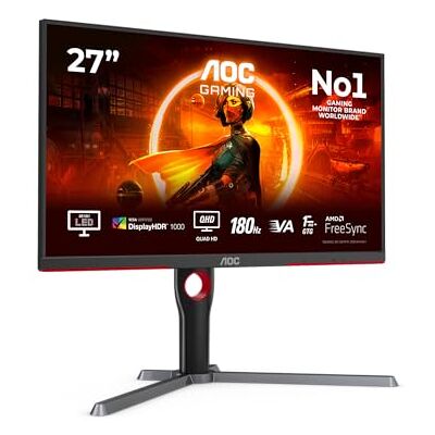 AOC Gaming Q27G3XMN 27" QHD Monitor, 180Hz, FreeSync Prem. Pro, HDR1000 (2560 x 1440, 1ms GtG, HDMI, DisplayPort) zwart/rood AOC Gaming Q27G3XMN 27" QHD Monitor, 180Hz, FreeSync Prem. Pro, HDR1000 (2560 x 1440, 1ms GtG, HDMI, DisplayPort) zwart/rood