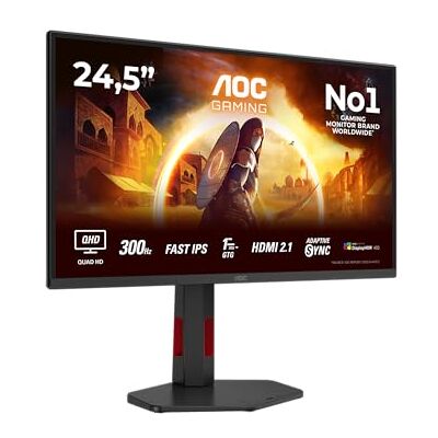 AOC Gaming Q25G4SR 255 inch Quad HD-monitor, 300 Hz, 1 ms, FreeSync. Prem., G-Sync comp., HDR400 (2560 x 1440, 2 x HDMI 2.1, DisplayPort 1.4) zwart-rood AOC Gaming Q25G4SR 255 inch Quad HD-monitor, 300 Hz, 1 ms, FreeSync. Prem., G-Sync comp., HDR400 (2560 x 1440, 2 x HDMI 2.1, DisplayPort 1.4) zwart-rood