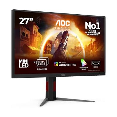 AOC Gaming monitor U27G4XM 27 inch 160Hz Fast IPS paneel, 1ms GtG, HDR1000, G-Sync Comp., in hoogte verstelbaar, USB hub (3840x2160 HDMI 2X 2.1 DP 1x 1.4) zwart AOC Gaming monitor U27G4XM 27 inch 160Hz Fast IPS paneel, 1ms GtG, HDR1000, G-Sync Comp., in hoogte verstelbaar, USB hub (3840x2160 HDMI 2X 2.1 DP 1x 1.4) zwart
