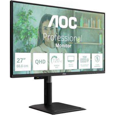 AOC Q27P4U Gaming Monitor WQHD 27" 120Hz, IPS-paneel, 4ms GTG, Adaptive Sync, HDR-modus, hoogteverstelling, luidsprekers, (2560 x 1440 HDMI, 2 x 2.0 DP USB-hub) zwart AOC Q27P4U Gaming Monitor WQHD 27" 120Hz, IPS-paneel, 4ms GTG, Adaptive Sync, HDR-modus, hoogteverstelling, luidsprekers, (2560 x 1440 HDMI, 2 x 2.0 DP USB-hub) zwart