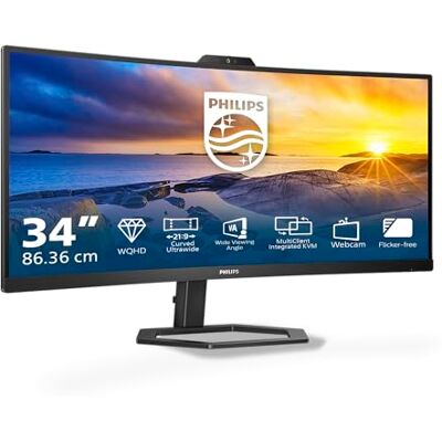 Philips 34E1C5600AM 34 inch WQHD gebogen monitor, webcam, in hoogte verstelbaar, luidspreker (3440 x 1440, 100 Hz, HDMI, DisplayPort, USB-C, USB Hub) zwart Philips 34E1C5600AM 34 inch WQHD gebogen monitor, webcam, in hoogte verstelbaar, luidspreker (3440 x 1440, 100 Hz, HDMI, DisplayPort, USB-C, USB Hub) zwart
