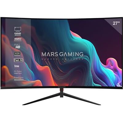 Mars Gaming MV-27C, gebogen gaming-monitor 27 inch FHD 1080p 200Hz, HDR10 1ms, FreeSync en G-Sync, frameloze pc-monitor, hoek 20°, Low Blue Light en Flicker-Free, HDMI + DisplayPort + 3,5 mm Mars Gaming MV-27C, gebogen gaming-monitor 27 inch FHD 1080p 200Hz, HDR10 1ms, FreeSync en G-Sync, frameloze pc-monitor, hoek 20°, Low Blue Light en Flicker-Free, HDMI + DisplayPort + 3,5 mm