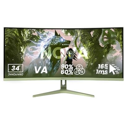 Arozzi Nova 34 inch Curved Gaming Monitor VA UWQHD 3440×1440, 165Hz, 1ms, FreeSync, HDR, Ultra Panorama, geïntegreerde luidsprekers, Forest Green Arozzi Nova 34 inch Curved Gaming Monitor VA UWQHD 3440×1440, 165Hz, 1ms, FreeSync, HDR, Ultra Panorama, geïntegreerde luidsprekers, Forest Green