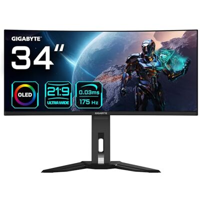 Gigabyte OLED WQHD MO34WQC 34 inch gebogen gaming-monitor 3440 x 1440 (WQHD), 175 Hz, 0,03 ms, KVM, 250 CD/m2, FreeSync Premium Pro, DisplayHDR True Black 400, HDMI 2.1, Displayport 1.4 Gigabyte OLED WQHD MO34WQC 34 inch gebogen gaming-monitor 3440 x 1440 (WQHD), 175 Hz, 0,03 ms, KVM, 250 CD/m2, FreeSync Premium Pro, DisplayHDR True Black 400, HDMI 2.1, Displayport 1.4