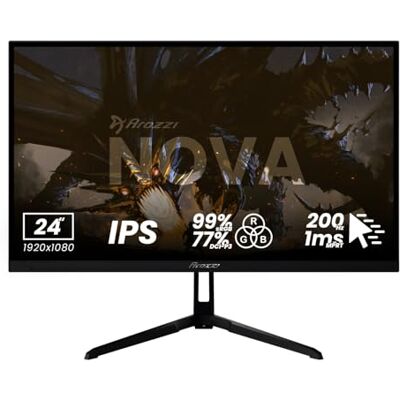 Arozzi Nova 24 inch IPS FHD Gaming Monitor, 200Hz, 1ms, FreeSync, HDR, geïntegreerde luidsprekers, zwart Arozzi Nova 24 inch IPS FHD Gaming Monitor, 200Hz, 1ms, FreeSync, HDR, geïntegreerde luidsprekers, zwart